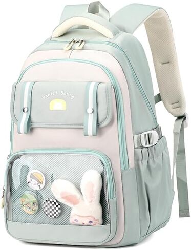 Kids Backpack for Teen Girls with Bunny Clear School Bag for Elementary Middle School Kawaii Bookbag for Women Pink in Kuwait