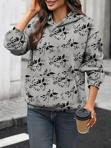 Women's Oversized Hoodie Leopard Camo Maple Leaf Floral Loose Fit Fleece Hoodie with Kangaroo Pocket in Kuwait