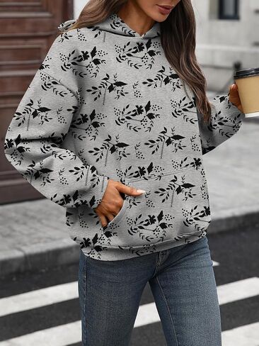 Women's Oversized Hoodie Leopard Camo Maple Leaf Floral Loose Fit Fleece Hoodie with Kangaroo Pocket in Kuwait