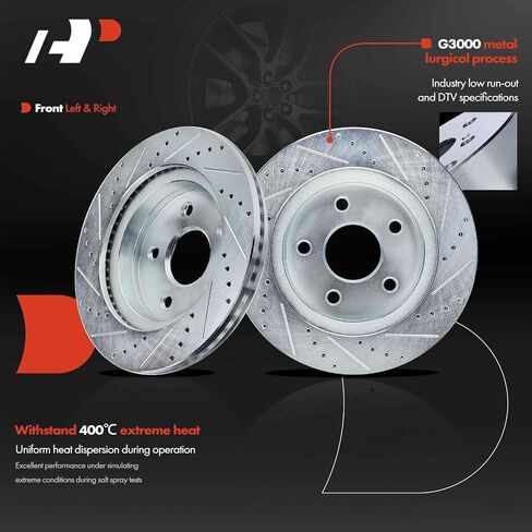 A-Premium 13.23 inch (336mm) Front Drilled and Slotted Disc Brake Rotors Compatible with Select Dodge, Ram and Chrysler Models - Ram 1500 2002-2010, 1500 2011-2018, Durango 2004-2009, Aspen 2007-2009 in Saudi Arabia