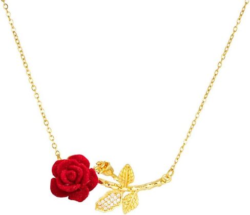 Elegant Rose Flower Pendant Necklace for Women Stainless Steel Gold Plated Crystal Leaf Blossom Charms Choker Chain Adjustable Necklaces Dainty Wedding Birthday Jewelry 18" in Saudi Arabia
