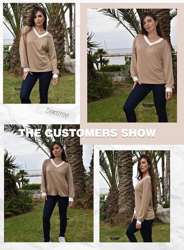 Dokotoo Womens Long Sleeve Shirts Casual V Neck Oversized Shirts Basic Tees Fall Clothes Fashion Outfits 2025 in Saudi Arabia