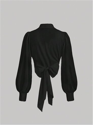 SweatyRocks Women's Button up Collar Cropped Shirt Long Sleeve Self Wrap Crop Top Blouse in Saudi Arabia