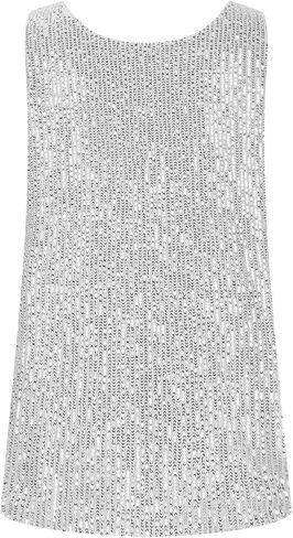 Womens Metallic Sequin Scoop Neck Tank Top Glitter Shiny Shimmer Sparkling Camisole Plus Size for Party Christmas in Saudi Arabia