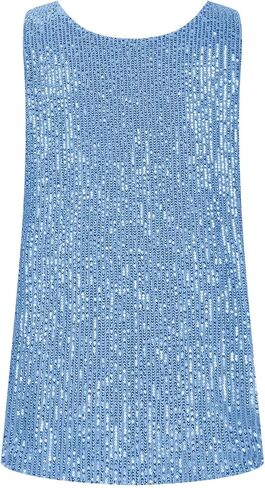 Womens Metallic Sequin Scoop Neck Tank Top Glitter Shiny Shimmer Sparkling Camisole Plus Size for Party Christmas in Saudi Arabia