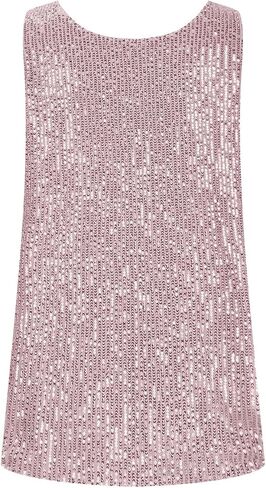 Womens Metallic Sequin Scoop Neck Tank Top Glitter Shiny Shimmer Sparkling Camisole Plus Size for Party Christmas in Saudi Arabia
