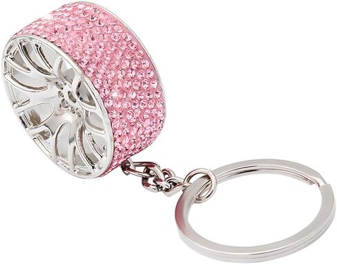 Bling Car Tire Wheel Keychain, Mini Reinestone Crystal Wheel Rim Keyring Keyfob for Women Men, Universal Fit（Pink） in Saudi Arabia