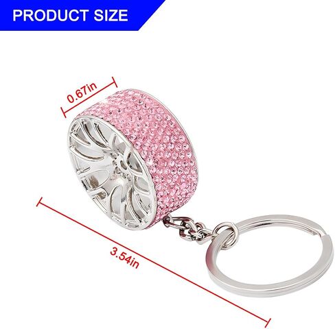 Bling Car Tire Wheel Keychain, Mini Reinestone Crystal Wheel Rim Keyring Keyfob for Women Men, Universal Fit（Pink） in Saudi Arabia