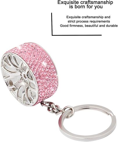 Bling Car Tire Wheel Keychain, Mini Reinestone Crystal Wheel Rim Keyring Keyfob for Women Men, Universal Fit（Pink） in Saudi Arabia