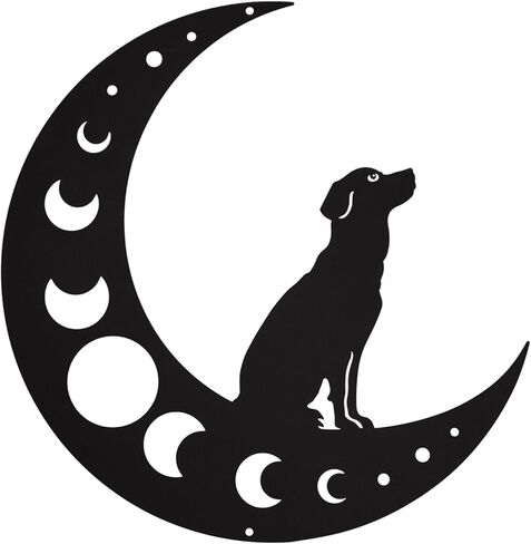 TYLCC Dog Metal Wall Art, Moon Phase Wall Decor, Indoor Outdoor Hanging Decoration for Living Room Bedroom Bathroom Kitchen Office Garden, Ideal Gift for Dog Lovers, Black in Kuwait