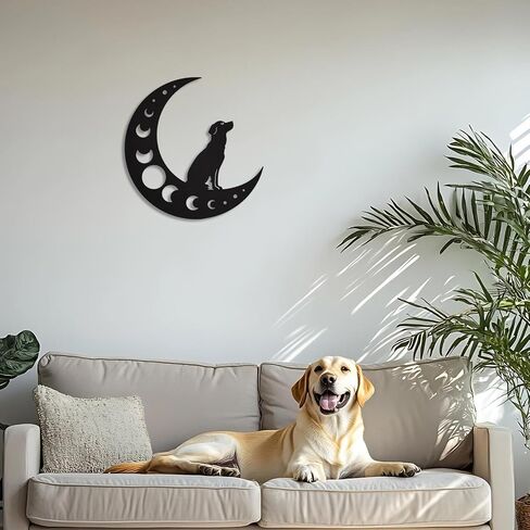TYLCC Dog Metal Wall Art, Moon Phase Wall Decor, Indoor Outdoor Hanging Decoration for Living Room Bedroom Bathroom Kitchen Office Garden, Ideal Gift for Dog Lovers, Black in Kuwait