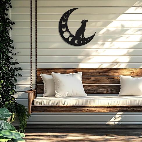 TYLCC Dog Metal Wall Art, Moon Phase Wall Decor, Indoor Outdoor Hanging Decoration for Living Room Bedroom Bathroom Kitchen Office Garden, Ideal Gift for Dog Lovers, Black in Kuwait