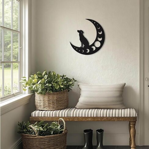 TYLCC Dog Metal Wall Art, Moon Phase Wall Decor, Indoor Outdoor Hanging Decoration for Living Room Bedroom Bathroom Kitchen Office Garden, Ideal Gift for Dog Lovers, Black in Kuwait