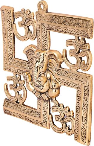 Ganesha/Ganpati On Om Swastik Symbol Made of Metal Decorative Religious Wall Hanging for Home & Office Decor, Feng Shui, Vastu, Sculpture Art Figurine - 5 Inches in Saudi Arabia