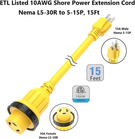 1FT 30-Amp to 15-Amp Marine & RV-Adapter Cord Nema 5-15P to L5-30R,10AWG 15Amp Male to 30Amp-Female Twist Lock Power Adapter,Marine Shore Power 30A 125V Receptacle to 110V 15A Household Plug Adapter in Saudi Arabia