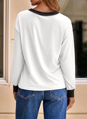 Dokotoo Womens Long Sleeve Shirts Casual V Neck Oversized Shirts Basic Tees Fall Clothes Fashion Outfits 2025 in Saudi Arabia