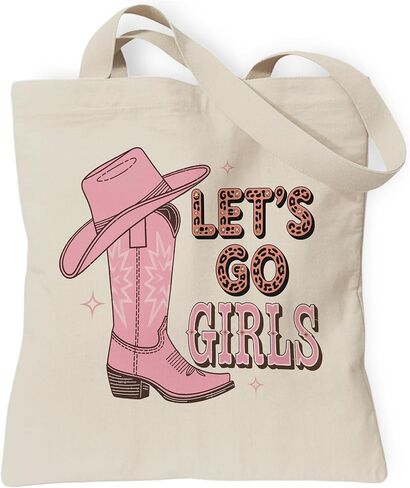 Lets Go Cowgirl Gifts Tote Bag, Pink Cowgirl Boots Canvas Bags, Shopping Bag in Saudi Arabia