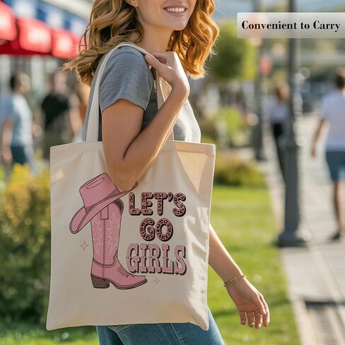 Lets Go Cowgirl Gifts Tote Bag, Pink Cowgirl Boots Canvas Bags, Shopping Bag in Saudi Arabia