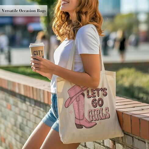 Lets Go Cowgirl Gifts Tote Bag, Pink Cowgirl Boots Canvas Bags, Shopping Bag in Saudi Arabia