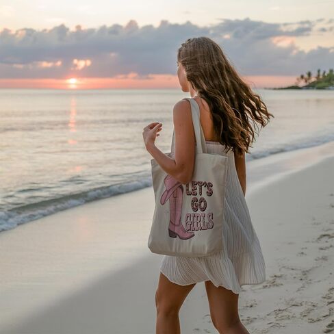 Lets Go Cowgirl Gifts Tote Bag, Pink Cowgirl Boots Canvas Bags, Shopping Bag in Saudi Arabia