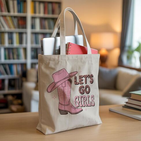 Lets Go Cowgirl Gifts Tote Bag, Pink Cowgirl Boots Canvas Bags, Shopping Bag in Saudi Arabia