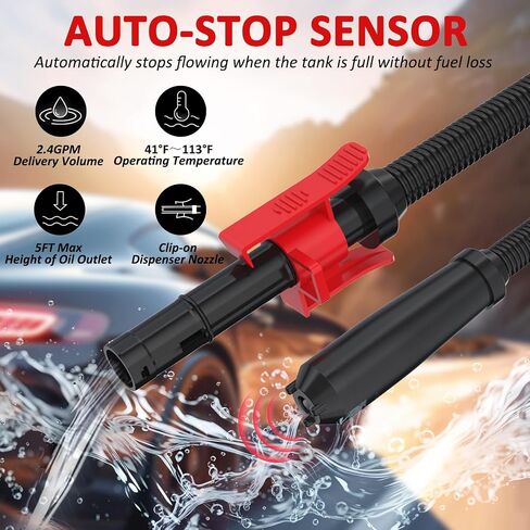 Gas Pump for Gas Can with Auto Shut Off Nozzle, 42-inch Hose AA Battery Powered Gas Can Pump, Electric Fuel Transfer Pump with 3 Adapters, Gas Pump Ideal for Gasoline, Diesel, Kerosene Transfer in Kuwait