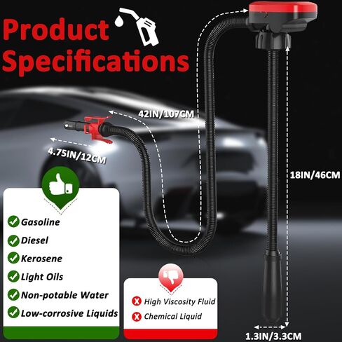 Gas Pump for Gas Can with Auto Shut Off Nozzle, 42-inch Hose AA Battery Powered Gas Can Pump, Electric Fuel Transfer Pump with 3 Adapters, Gas Pump Ideal for Gasoline, Diesel, Kerosene Transfer in Kuwait
