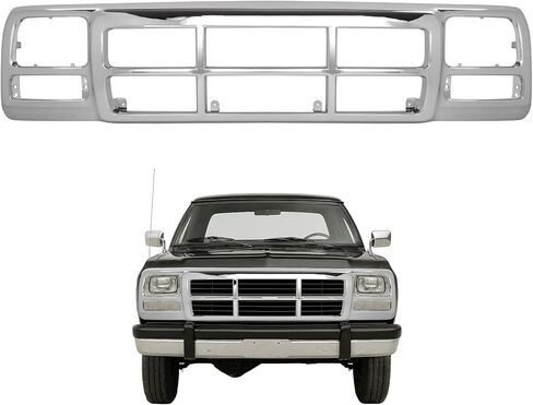 إطار الشبكة الأمامية متوافق مع 1991-1993 دودج D150 D250 D350 W150 W250 W350 1991 دودج رامتشارج استبدال لCH1200137 55026080 إطار شواء ممتص الصدمات من البلاستيك (ABS+PE) كروم فضي in Saudi Arabia