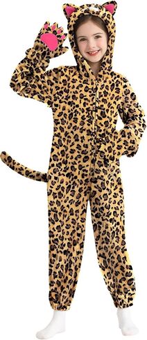 ESHOO Cat Costume for Girls, Kids Black Cat Onesie Cheetah Costume Leopard Onesie, Halloween Costumes for Kids 3-10Y in Saudi Arabia