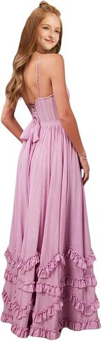 Junior Bridesmaid Dresses Spaghetti Straps Chiffon Ruffle Flower Girl Dresses for Wedding Guest Slit Girls Formal Dress in Saudi Arabia