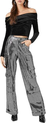 Forever 21 Women's Metallic Wide-Leg Cargo Pants in Saudi Arabia