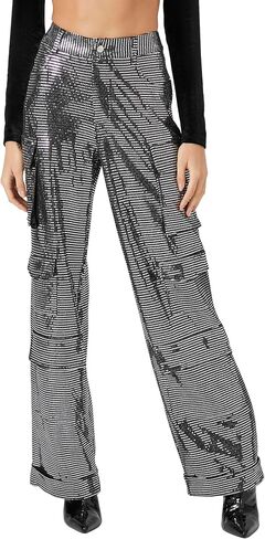 Forever 21 Women's Metallic Wide-Leg Cargo Pants in Saudi Arabia