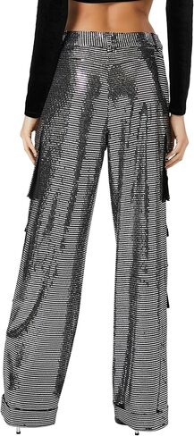 Forever 21 Women's Metallic Wide-Leg Cargo Pants in Saudi Arabia