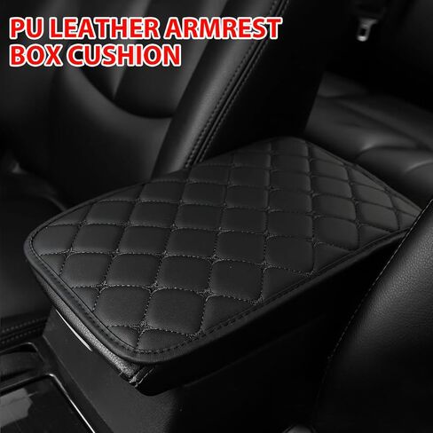 Car Center Console Cushion Pad, PU Leather Vehicle Armrest Protection Cover, Waterproof Automotive Interior Arm Rest Seat Box Mat Accessories, Universal for SUV, Sedan, Truck (Black/Blue) in Kuwait