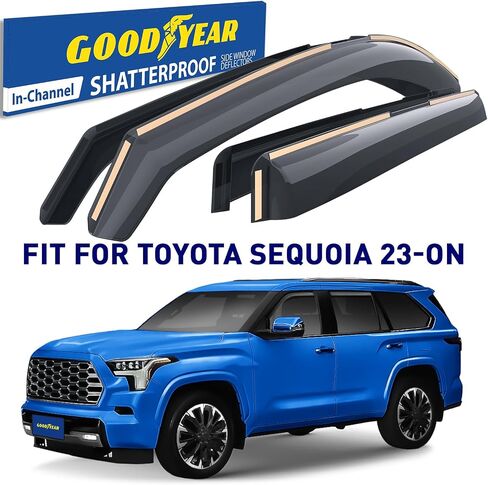 عاكسات النوافذ داخل القناة مقاومة للكسر من Goodyear لسيارة Toyota Sequoia 2023-2025، واقيات المطر، واقيات النوافذ للسيارات، عاكس فتحة التهوية، ملحقات السيارة، 4 قطع - GY008722 in Saudi Arabia