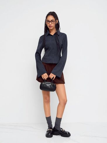 CIDER Long Sleeve Shirts for Women Striped Blouse Cinched Waist Bell Sleeve Collar Shirt Office Work in Saudi Arabia