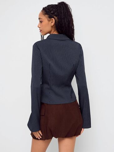 CIDER Long Sleeve Shirts for Women Striped Blouse Cinched Waist Bell Sleeve Collar Shirt Office Work in Saudi Arabia