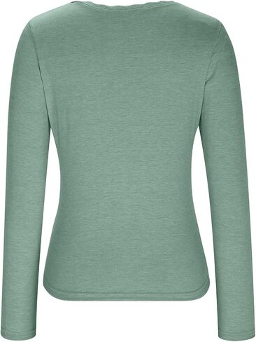 Women Sexy V Neck Lace Long Sleeve Shirts Basic Fitted Double Lined Going Out Y2k Trendy Tops Fall Base Layer Blouse in Saudi Arabia