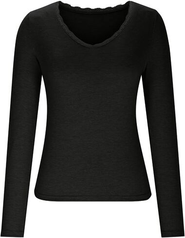 Women Sexy V Neck Lace Long Sleeve Shirts Basic Fitted Double Lined Going Out Y2k Trendy Tops Fall Base Layer Blouse in Saudi Arabia