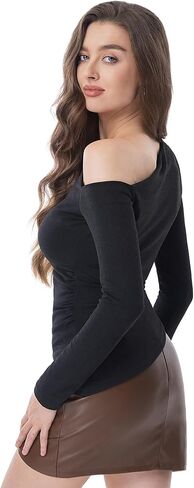 AmélieBoutik Women Off Shoulder Tops Casual Boat Neck Ruched Tie Knot Going Out Shirts Blouses in Saudi Arabia
