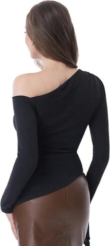 AmélieBoutik Women Off Shoulder Tops Casual Boat Neck Ruched Tie Knot Going Out Shirts Blouses in Saudi Arabia