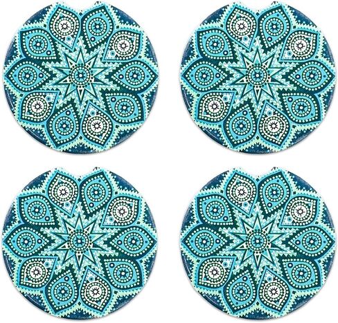 4 PCS Car Coasters for Drinks Absorbent, Mandala Ceramic Coaster with Finger Notch & Cork Base, Cute Absorbent Cup Holder Drink Coaster Keep Vehicle Clean, Car Accessories (Style 3) in Kuwait