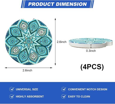 4 PCS Car Coasters for Drinks Absorbent, Mandala Ceramic Coaster with Finger Notch & Cork Base, Cute Absorbent Cup Holder Drink Coaster Keep Vehicle Clean, Car Accessories (Style 3) in Kuwait