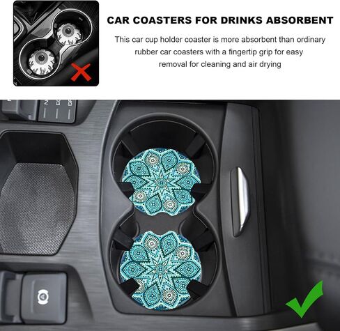 4 PCS Car Coasters for Drinks Absorbent, Mandala Ceramic Coaster with Finger Notch & Cork Base, Cute Absorbent Cup Holder Drink Coaster Keep Vehicle Clean, Car Accessories (Style 3) in Kuwait