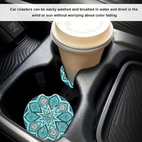 4 PCS Car Coasters for Drinks Absorbent, Mandala Ceramic Coaster with Finger Notch & Cork Base, Cute Absorbent Cup Holder Drink Coaster Keep Vehicle Clean, Car Accessories (Style 3) in Kuwait