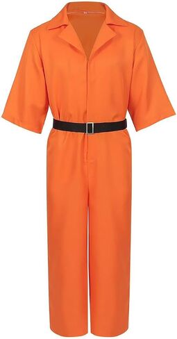 Prisoner Costume Orange Prisoner Jumpsuit Men Women Halloween Inmate Outfit Unisex Cos with Handcuffs in Saudi Arabia
