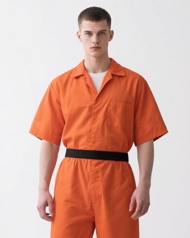 Prisoner Costume Orange Prisoner Jumpsuit Men Women Halloween Inmate Outfit Unisex Cos with Handcuffs in Saudi Arabia