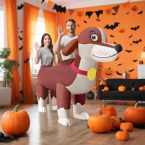 Inflatable Dachshund Dog Costume - 8.36 Ft Blow Up Couples Funny Suit for Adults，Family Halloween Cosplay Costumes in Saudi Arabia