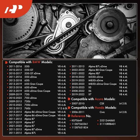 A-Premium Engine Serpentine Drive Belt Compatible with Honda, Acura & BMW Cars - Civic 2006-2011, X5, 550i GT xDrive, 750i xDrive, 750Li, X6, 650i Gran Coupe, X7 & More in Saudi Arabia