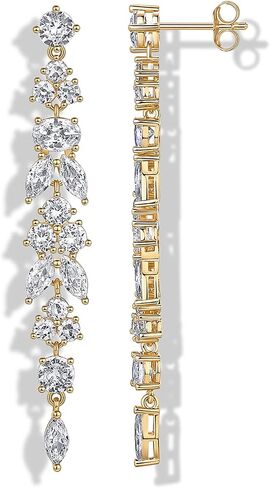 PAVOI 14K Gold Plated Cubic Zirconia Dangle Earrings for Women - Crystal Long Bridal Drop Earrings - Hypoallergenic Simulated Diamond Drop Dangle Wedding Jewelry for Brides and Bridesmaid in Saudi Arabia